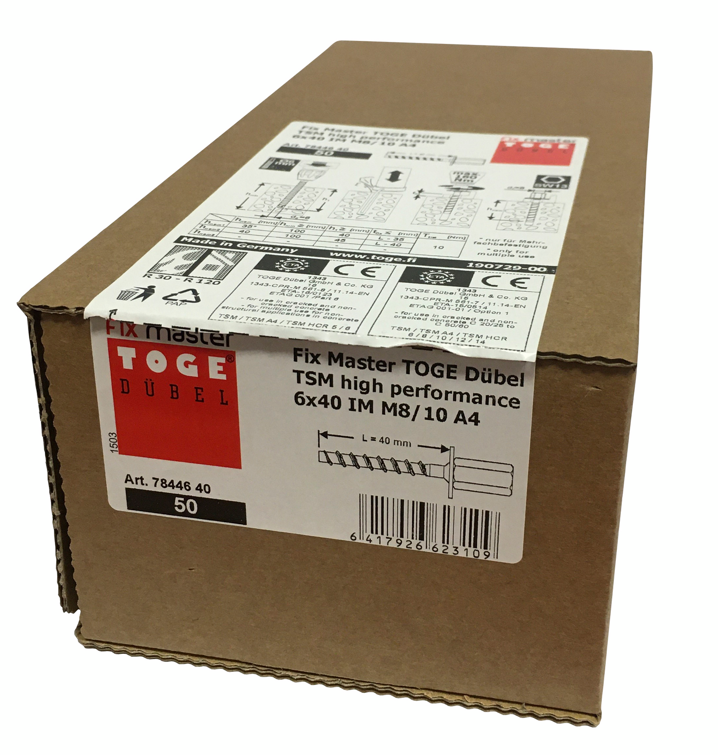 Betoniruuvi Fix master Toge 6x40 HST A4 M8/10 sisäkierre 50kpl