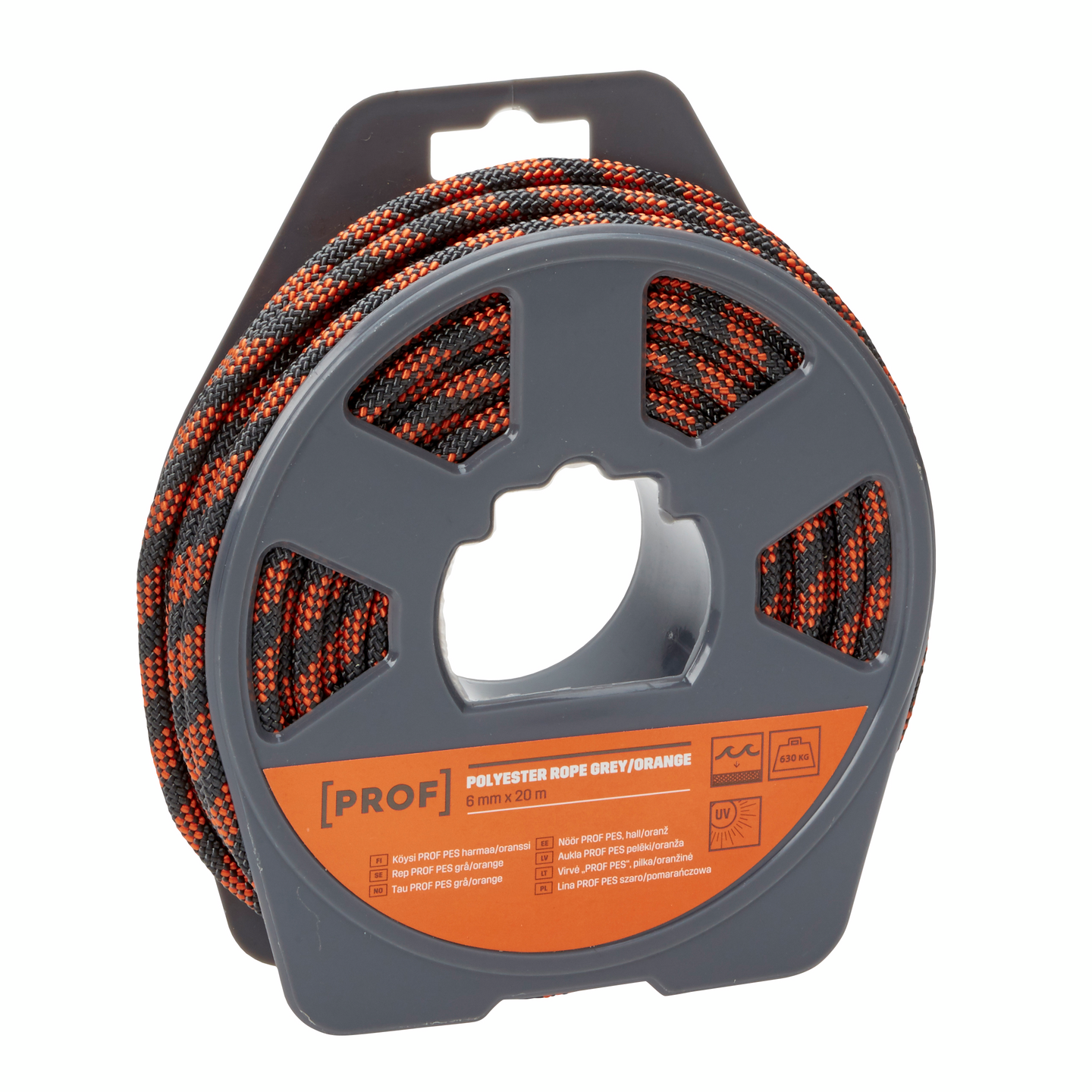 Köysi PROF polyesteri harmaa oranssi 6mmx20m
