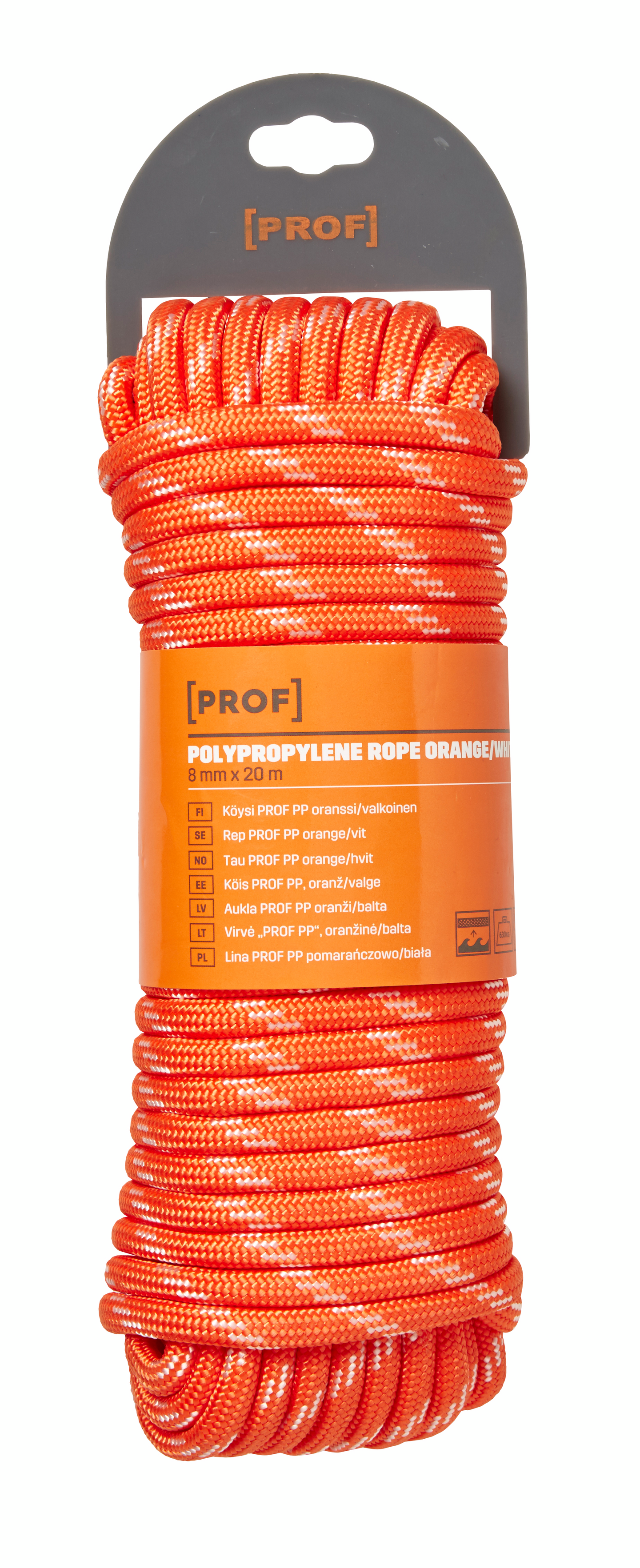 Köysi PROF polypropeeni Multifilament oranssi-harmaa 8mmx20m