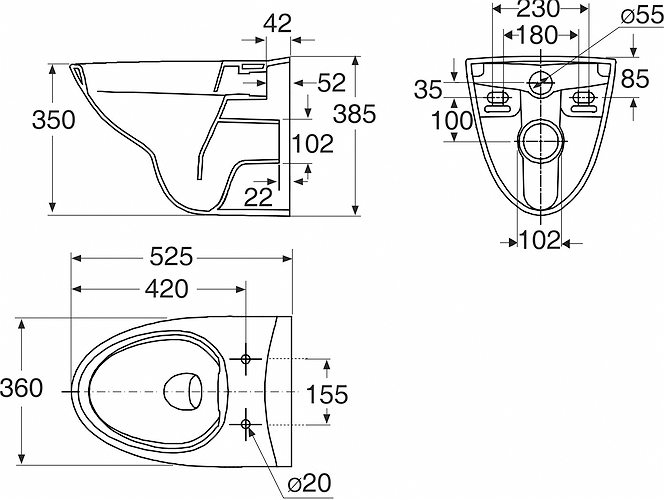 Wc-istuin IDO Glow 65 seinä ei kantta 7816501101
