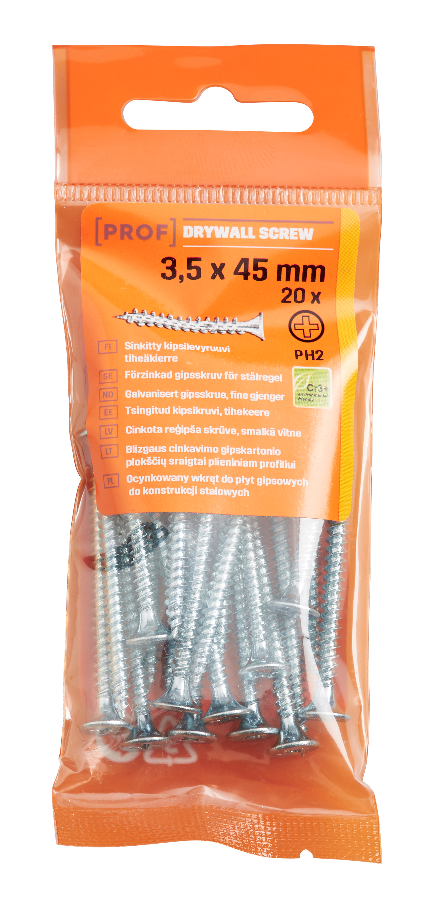 Kipsilevyruuvi PROF PH2 3,5x45 tiuhakierre sähkösinkitty 20kpl