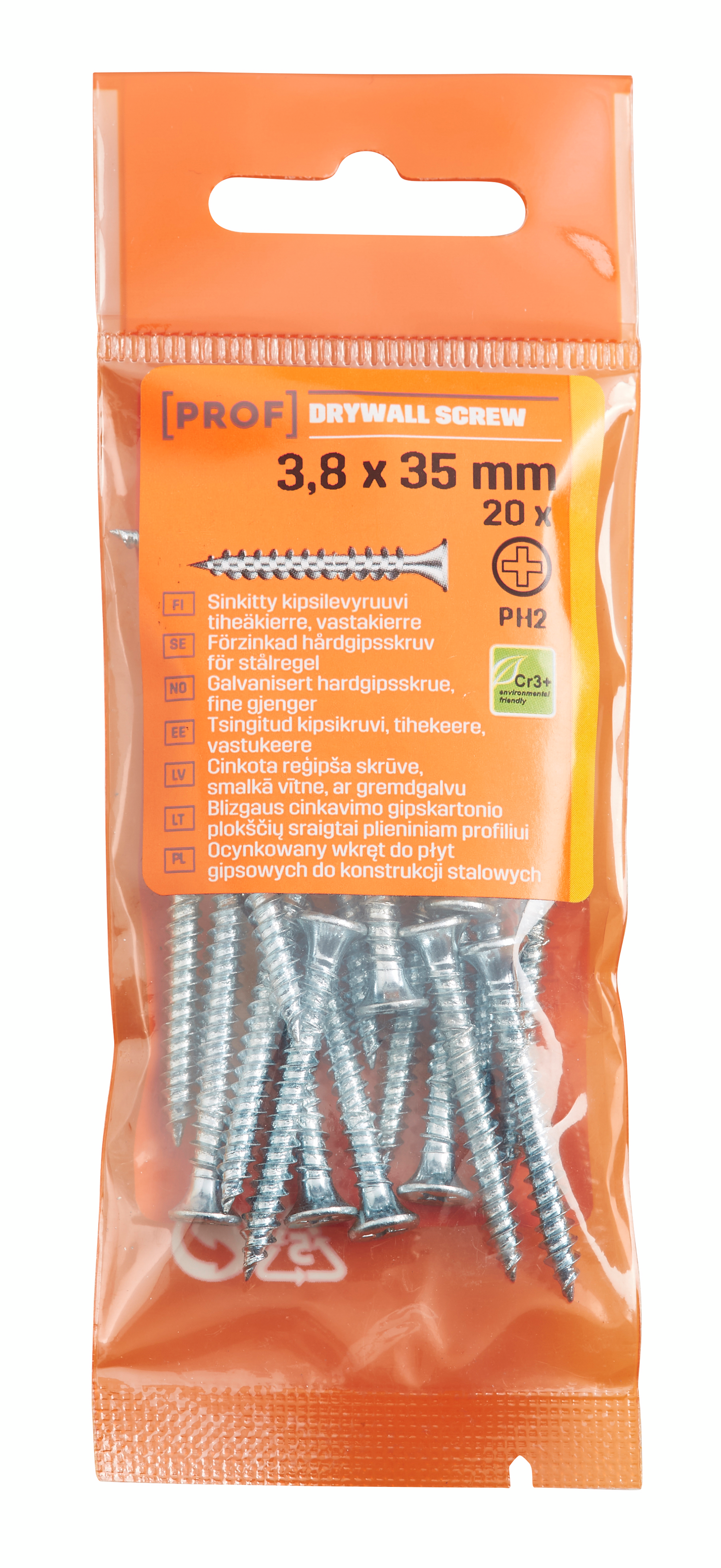 HÅRDGIPSSKRUV 3,8X35 STÅL PH2 20ST PROF