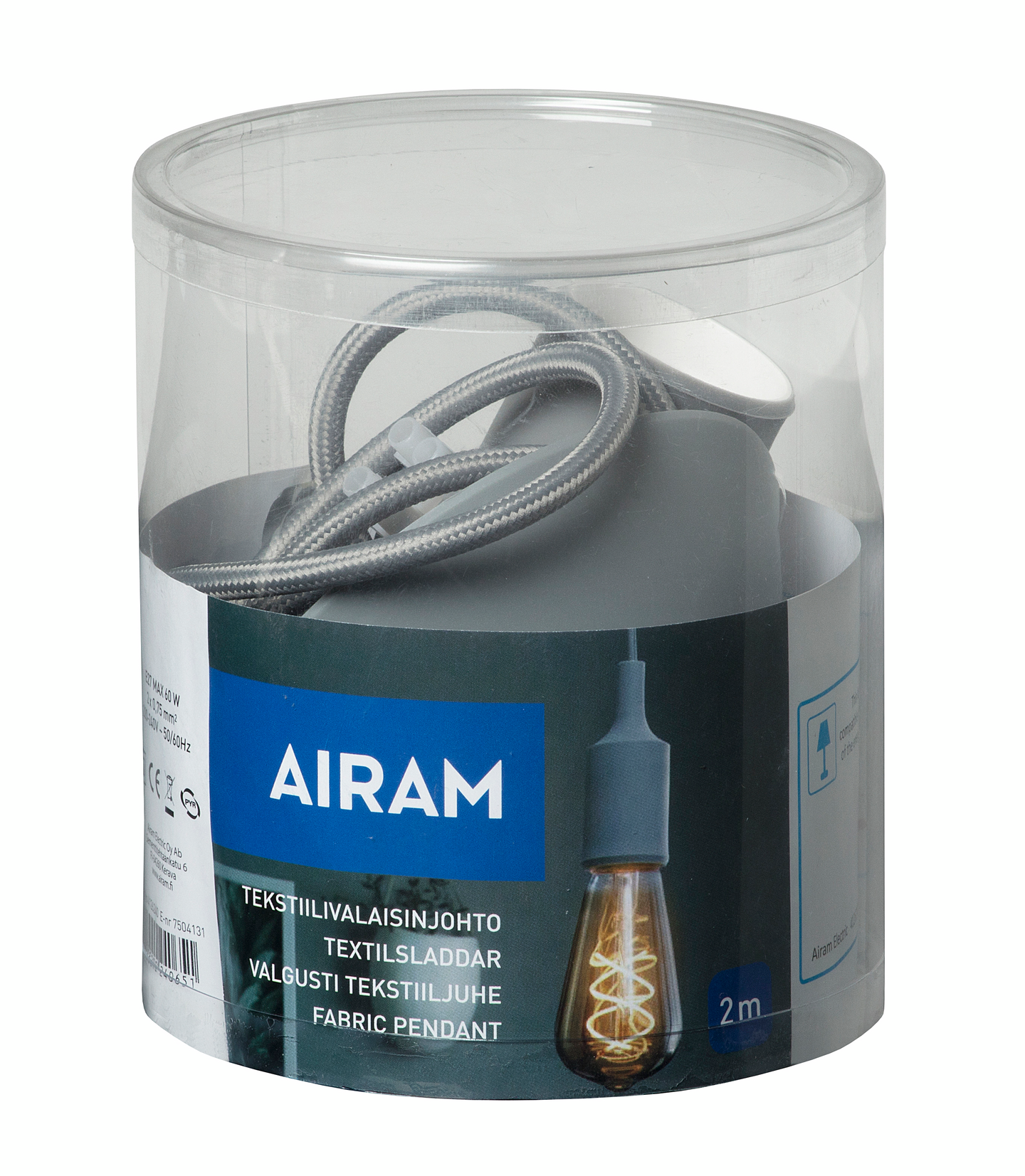 TekstiiLivalaisinjohto Airam 2m E27 harmaa
