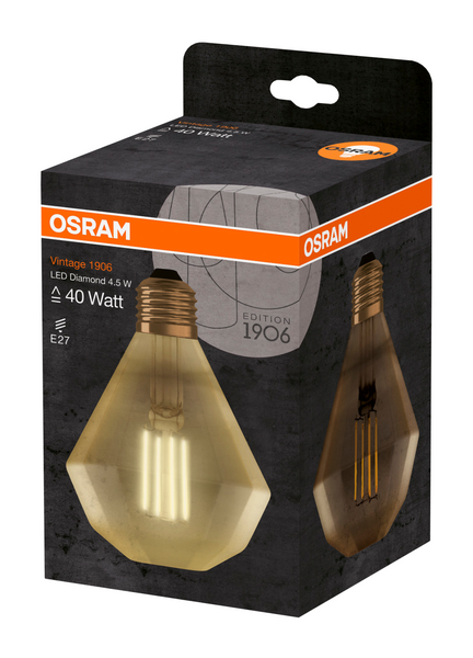 Led-lamppu OSRAM Vintage 1906 Diamd 420lm 825 E27 Gold Fil