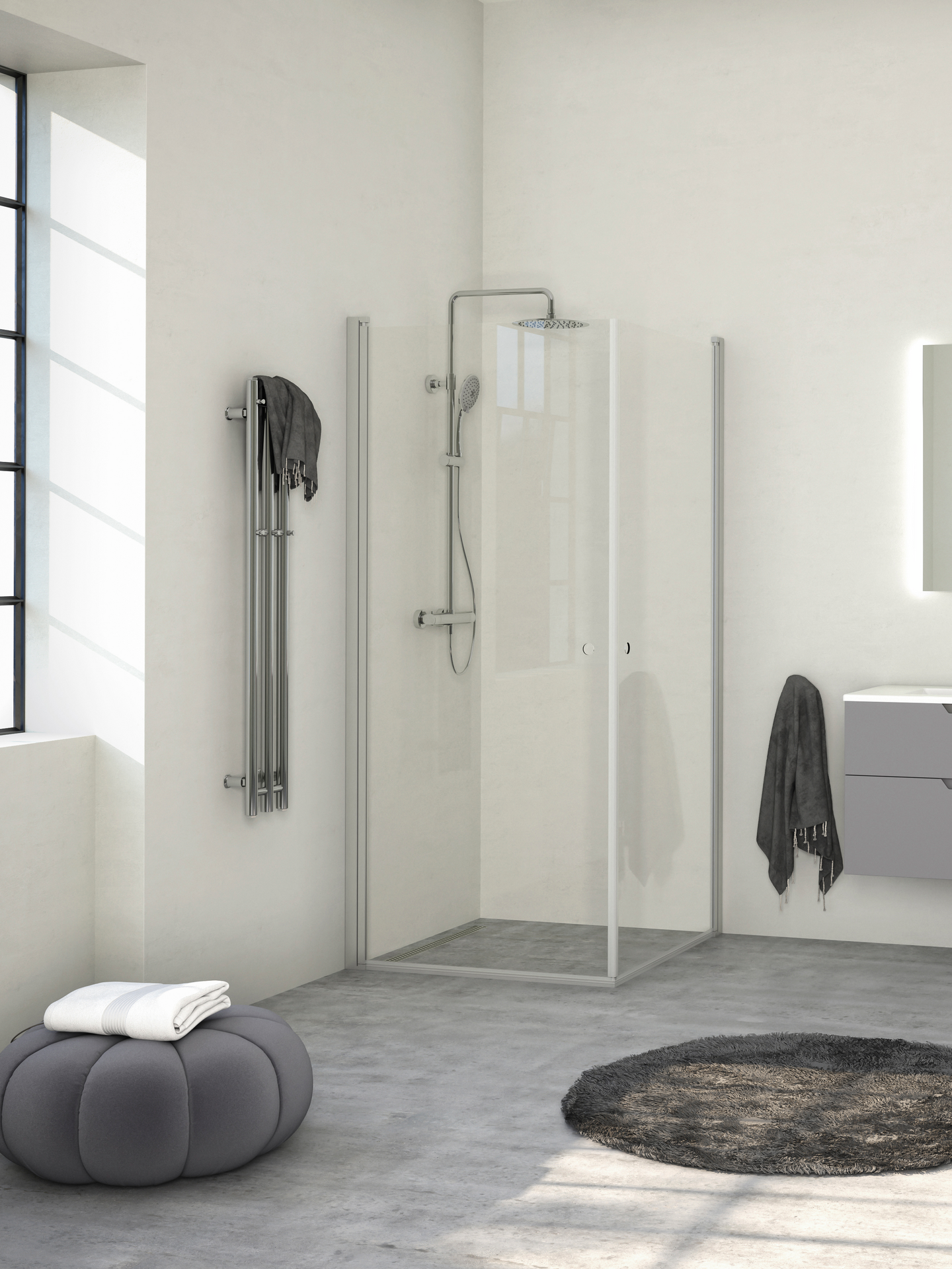 DUSCHHÖRN NORO PRISMA CORNER 80X80, KLARGLAS NATURELOXERAD