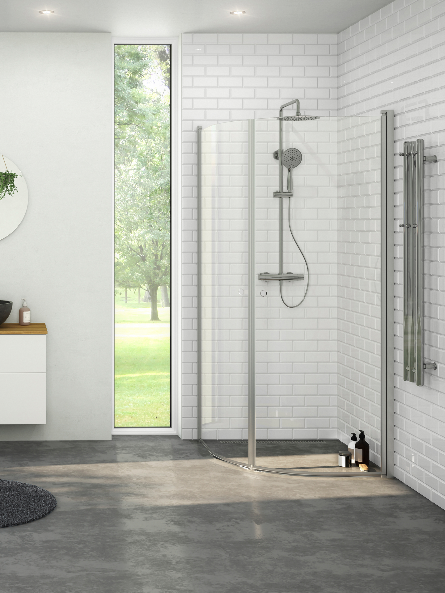 DUSCHHÖRN NORO PRISMA ROUND 80X90, KLARGLAS NATURELOXERAD