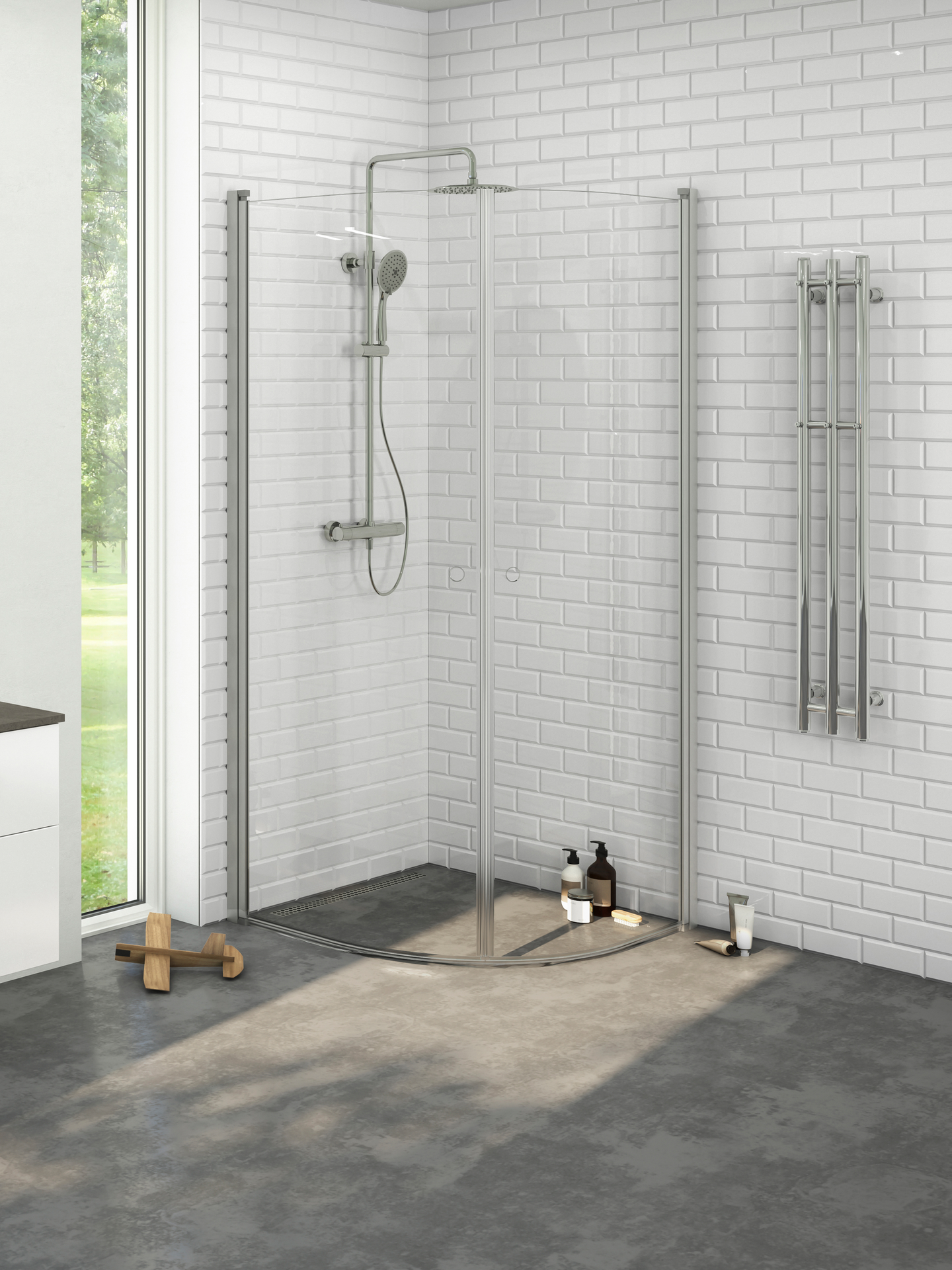 DUSCHHÖRN NORO PRISMA ROUND 80X90, KLARGLAS NATURELOXERAD