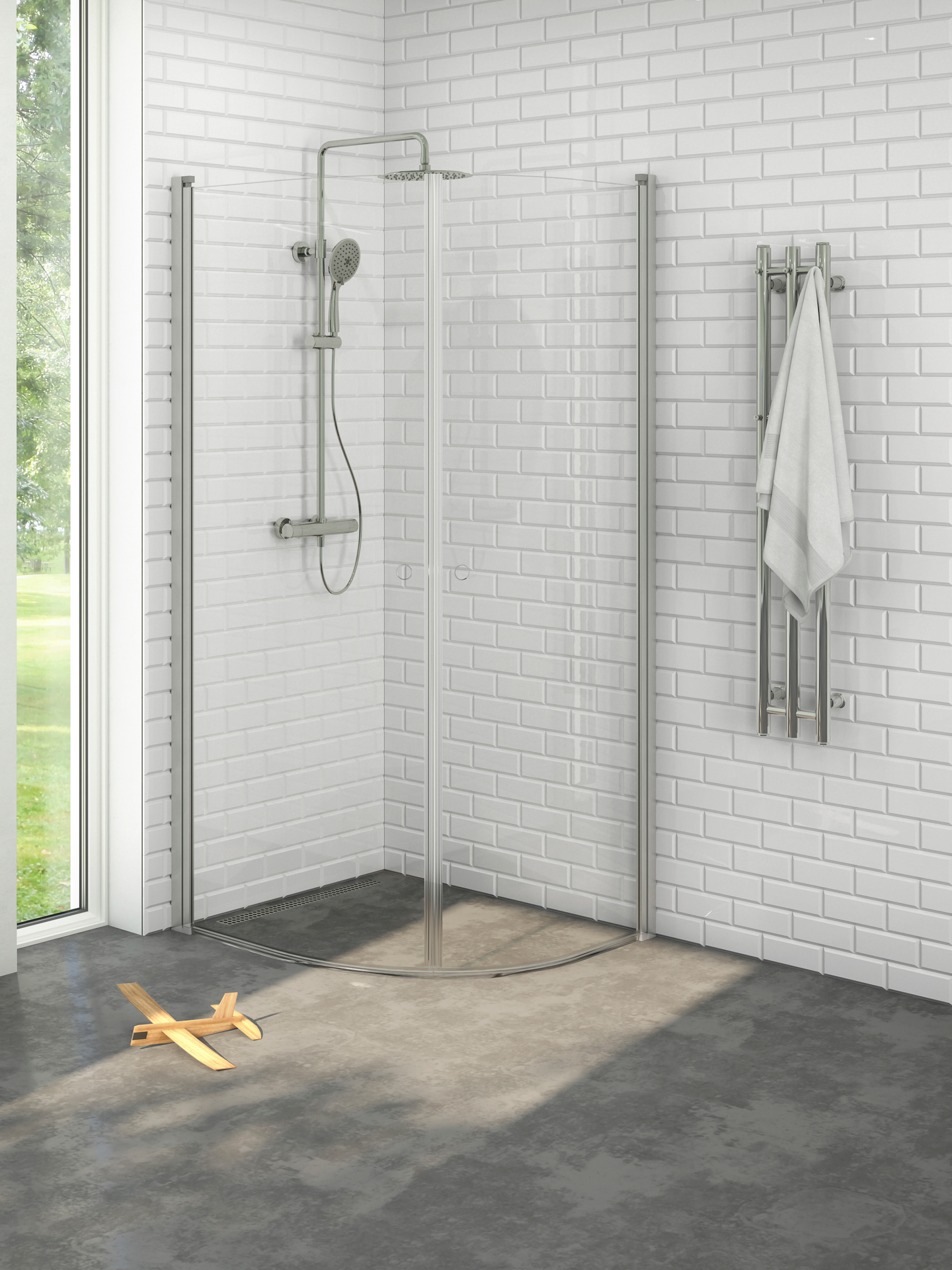 DUSCHHÖRN NORO PRISMA ROUND 80X90, KLARGLAS NATURELOXERAD