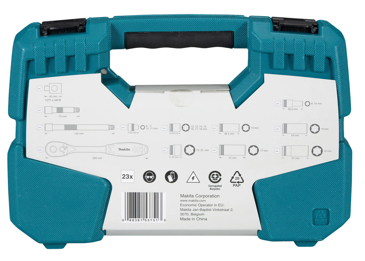 Räikkä ja hylsysarja Makita 23-osainen 3/8