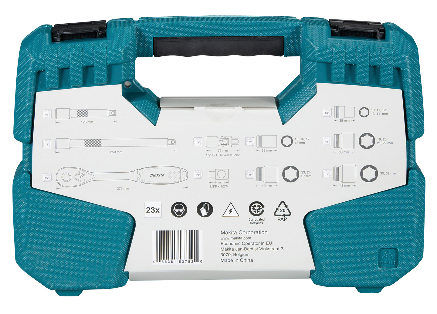 Räikkä ja hylsysarja Makita 23-osainen 1/2
