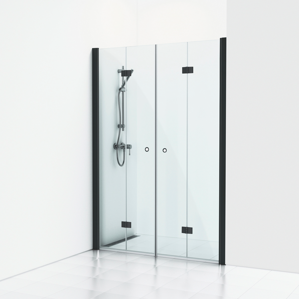 Suihkuseinä Svedbergs Skoga taitettava 158x198 musta/kirkas 2-ovinen rengasvedin