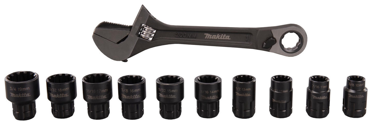 Jakoavain/hylsysarja Makita 11-osainen läpimentävä