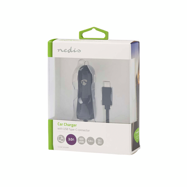 Autolaturi Nedis USB-C 3.0 A musta