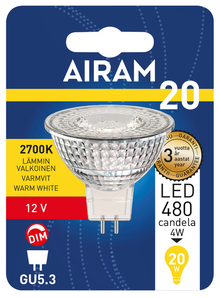Led-kohdelamppu Airam 215lm 480cd GU5,3 himmennettävä