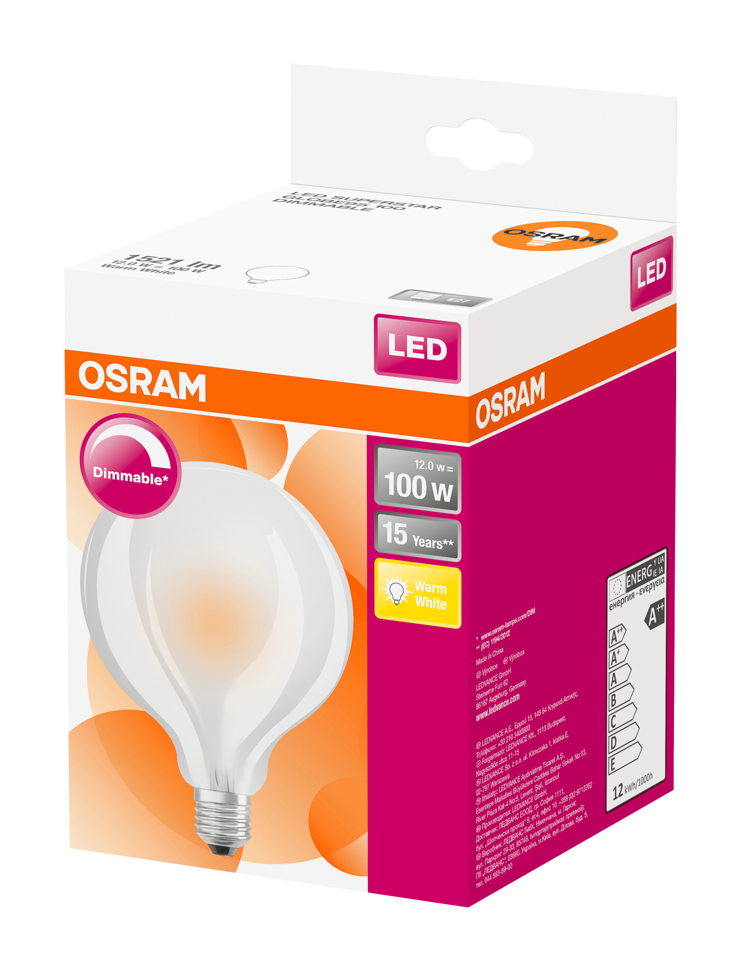 Led-lamppu OSRAM Superstar Globe 95 1521lm Dim E27