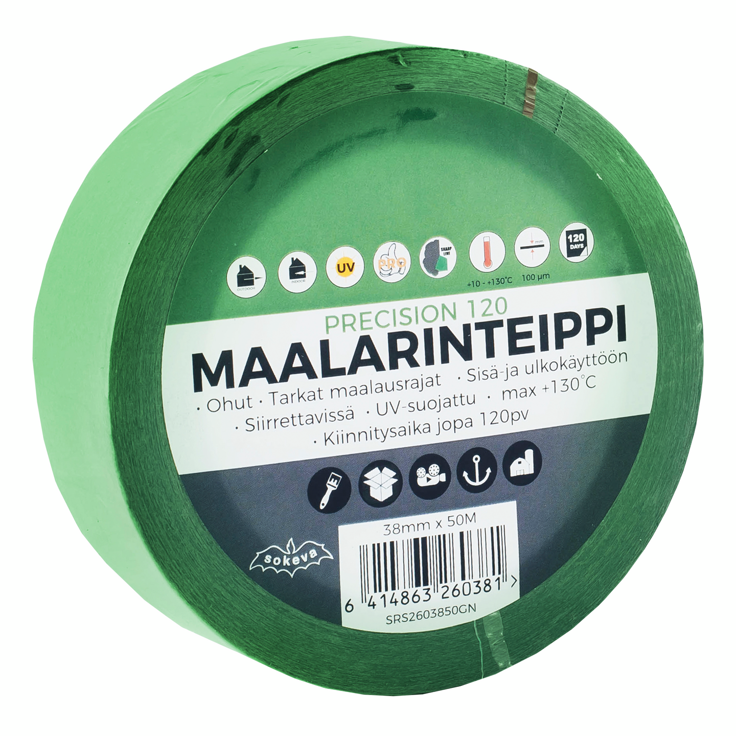 Maalarinteippi Precision 120 50mmx50m vihreä