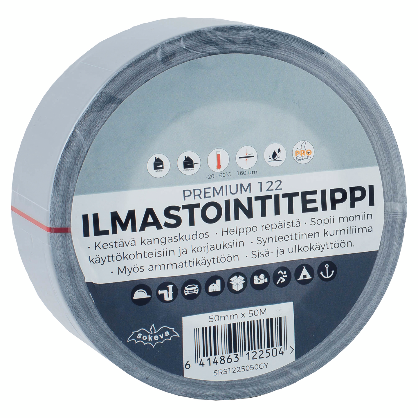 Ilmastointiteippi Premium 50mmx50m harmaa