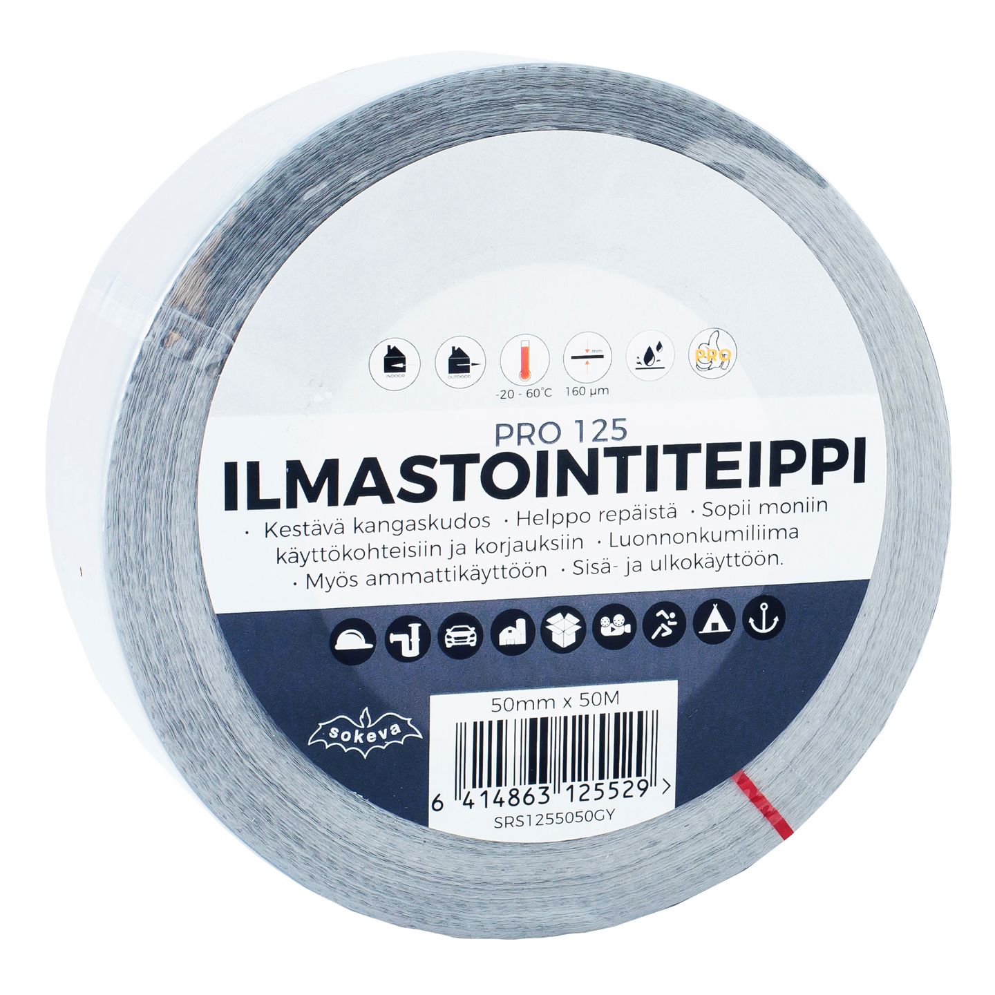Ilmastointiteippi Pro 50mmx25m harmaa