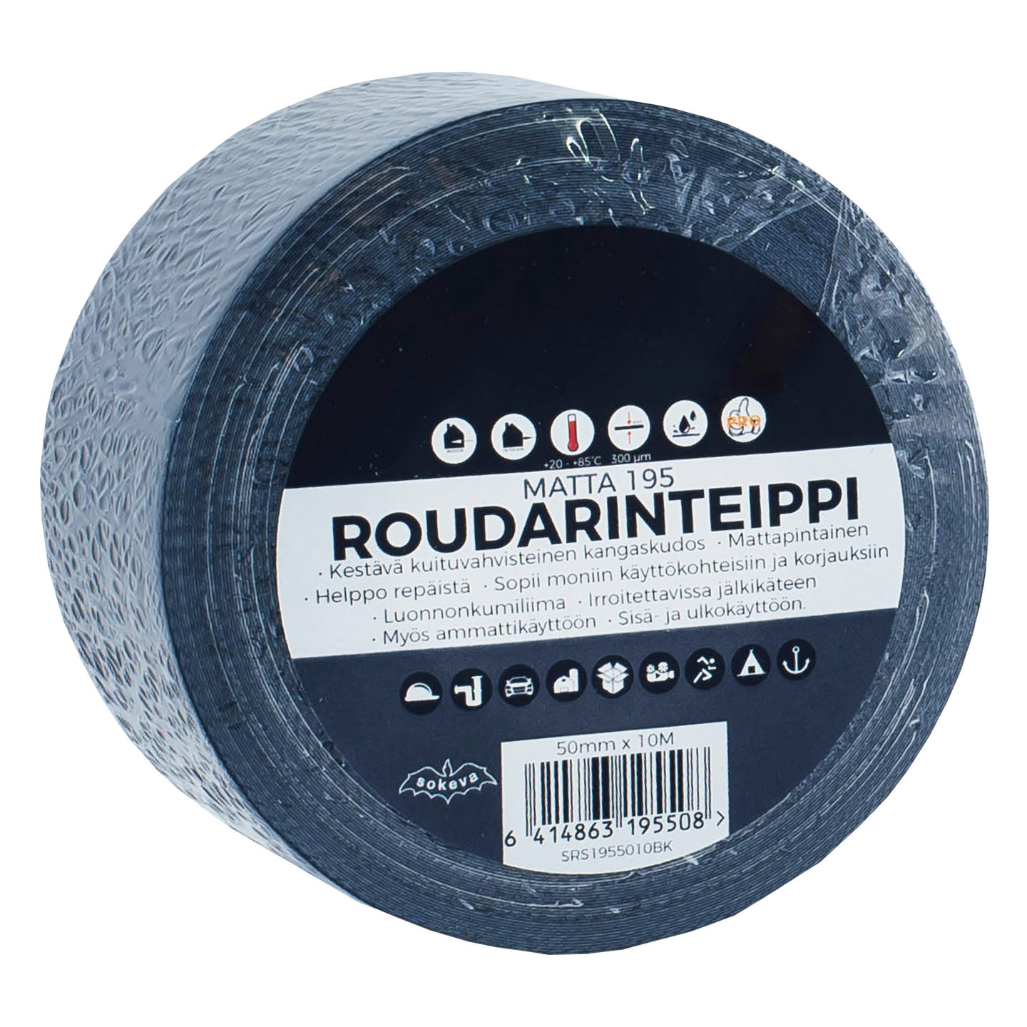 Roudarinteippi 50mmx10m mattamusta