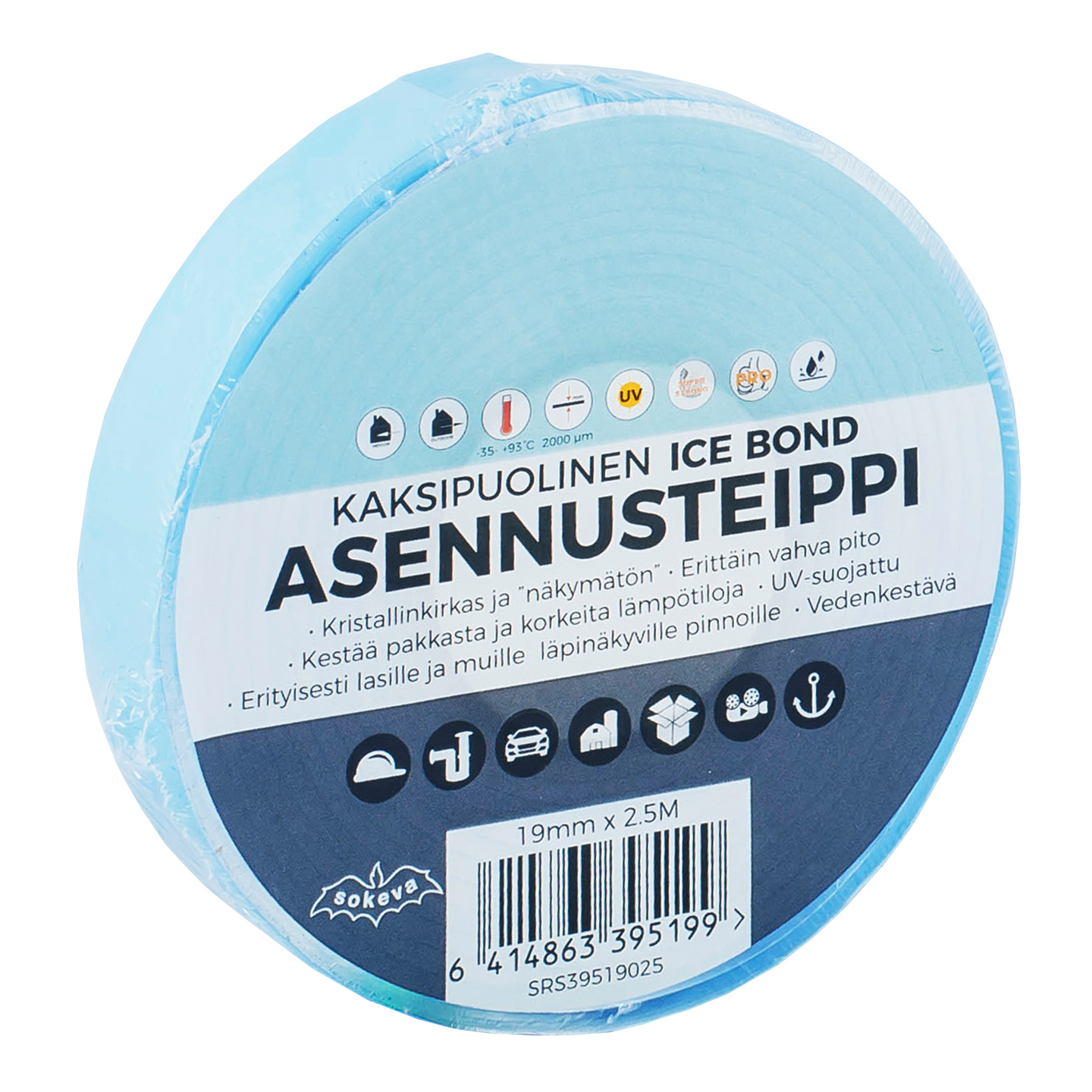 Asennus-/peiliteippi 50mmx2,5m valkoinen