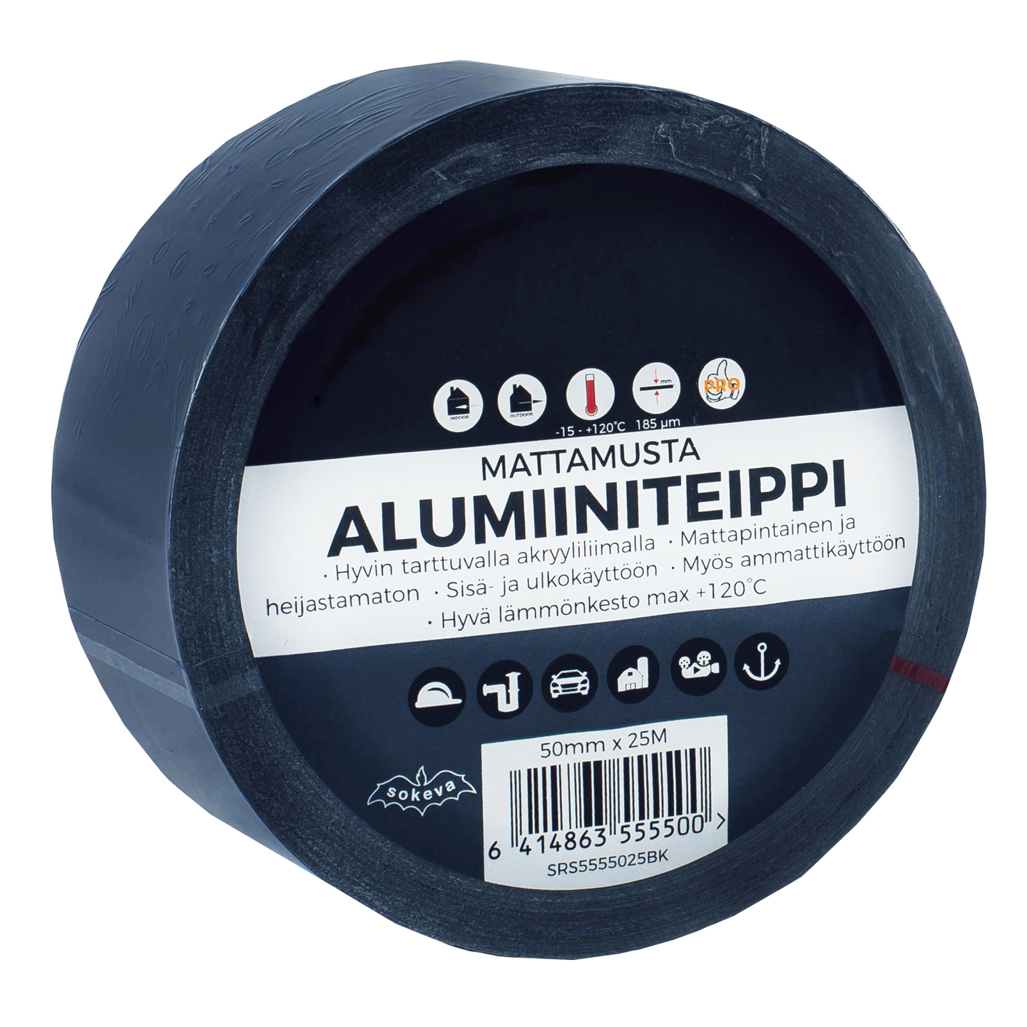 Alumiiniteippi 50mmx25m mattamusta