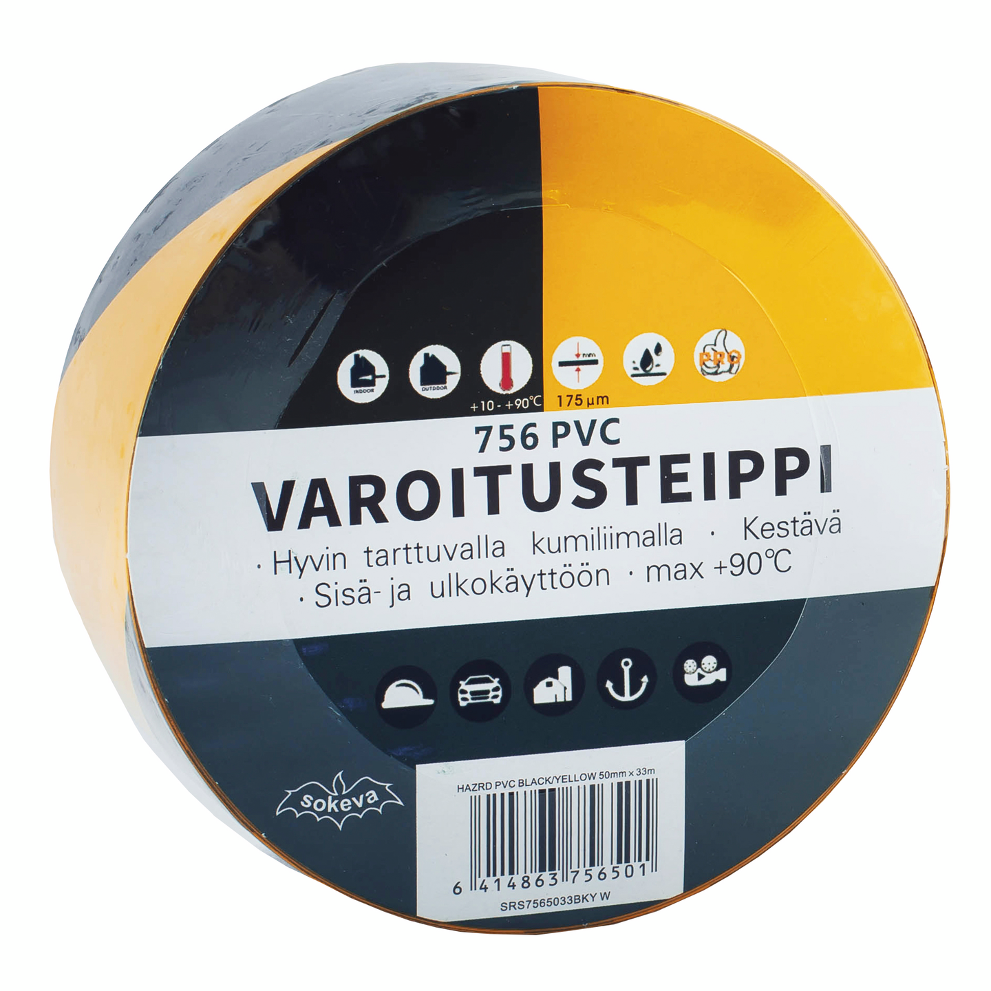 Varoitusteippi 50mmx33m keltamusta