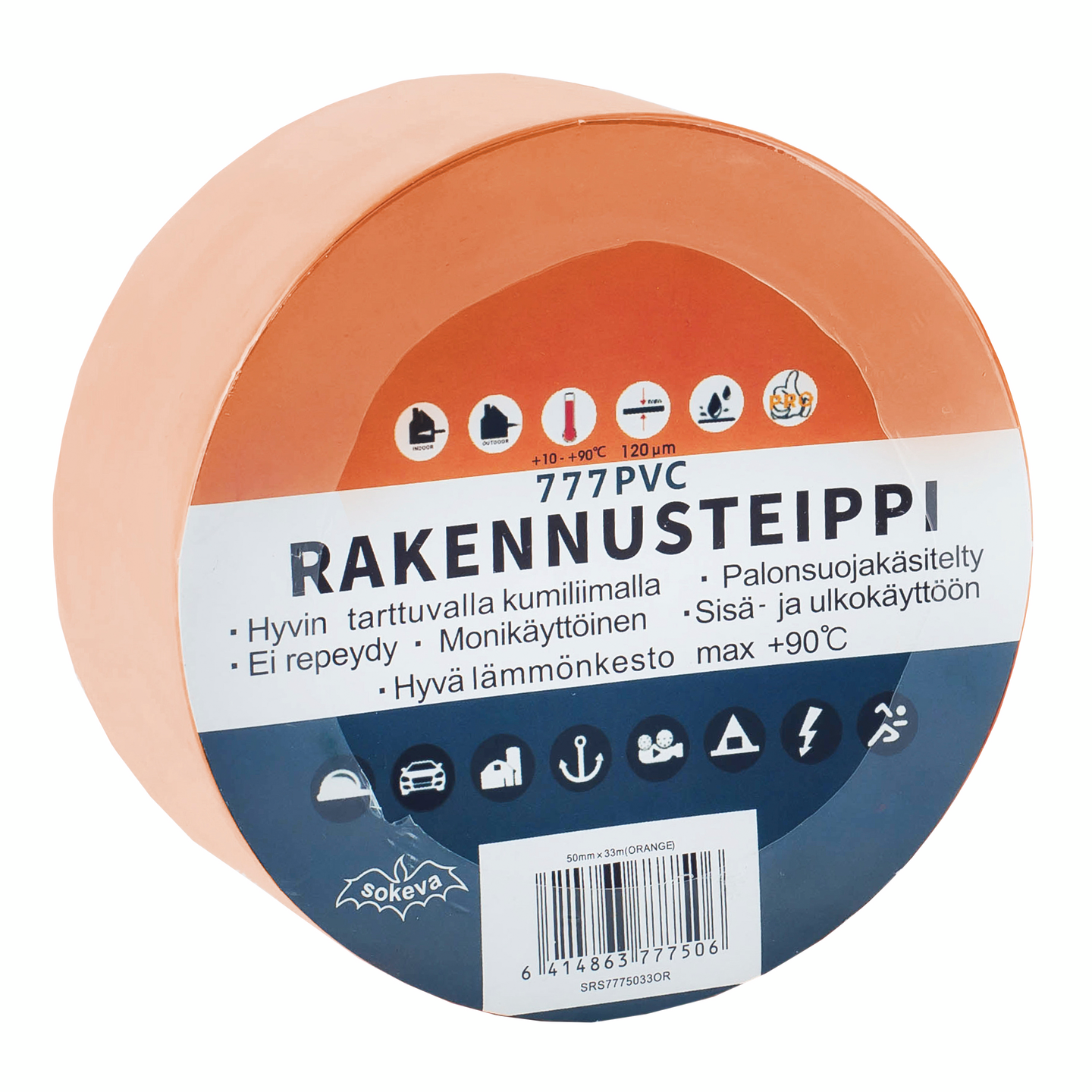 Rakennus-/suojateippi 50mmx33m oranssi