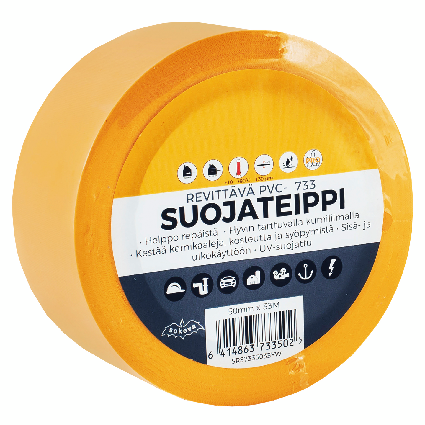 Suojateippi 50mmx33m revittävä keltainen