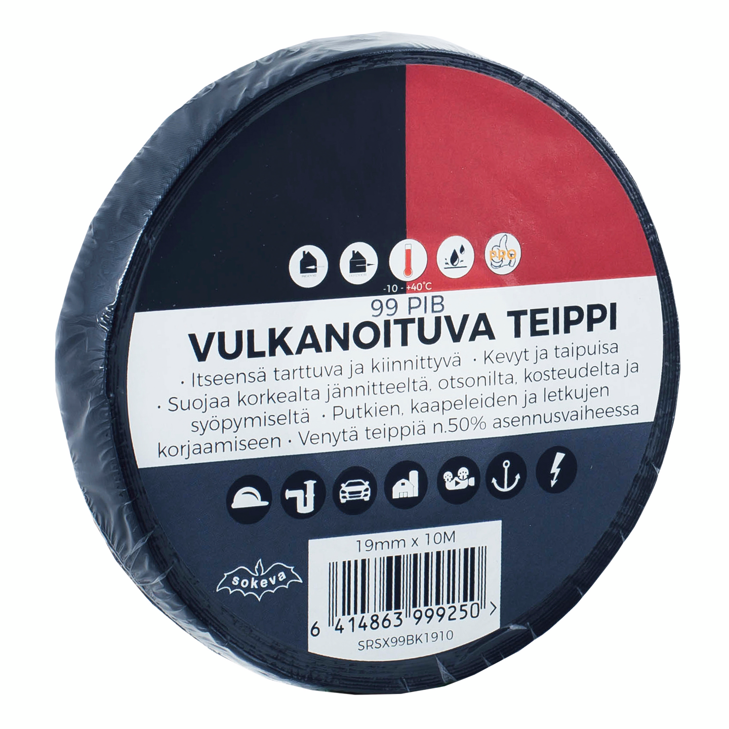 Vulkanoituva teippi 19mmx10m musta