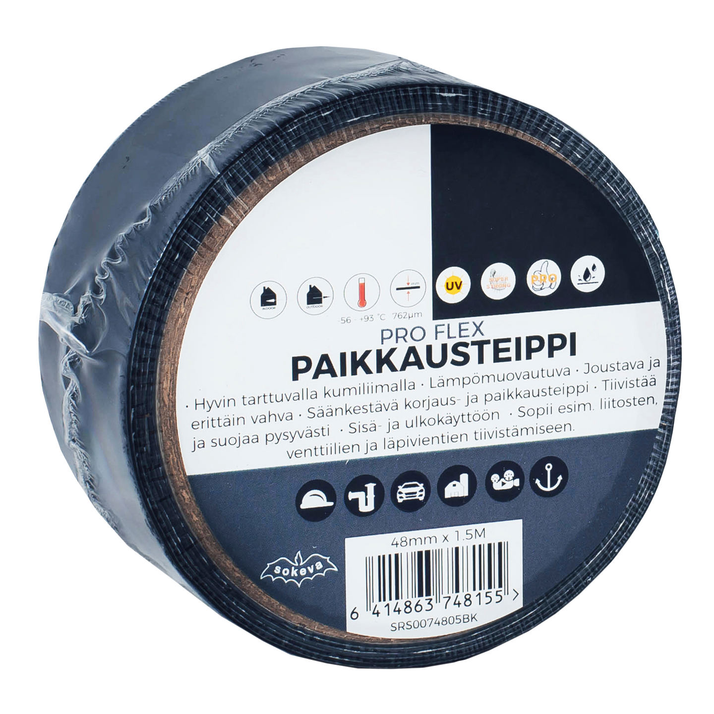 Paikkausteippi PRO Flex 144mmx5m musta