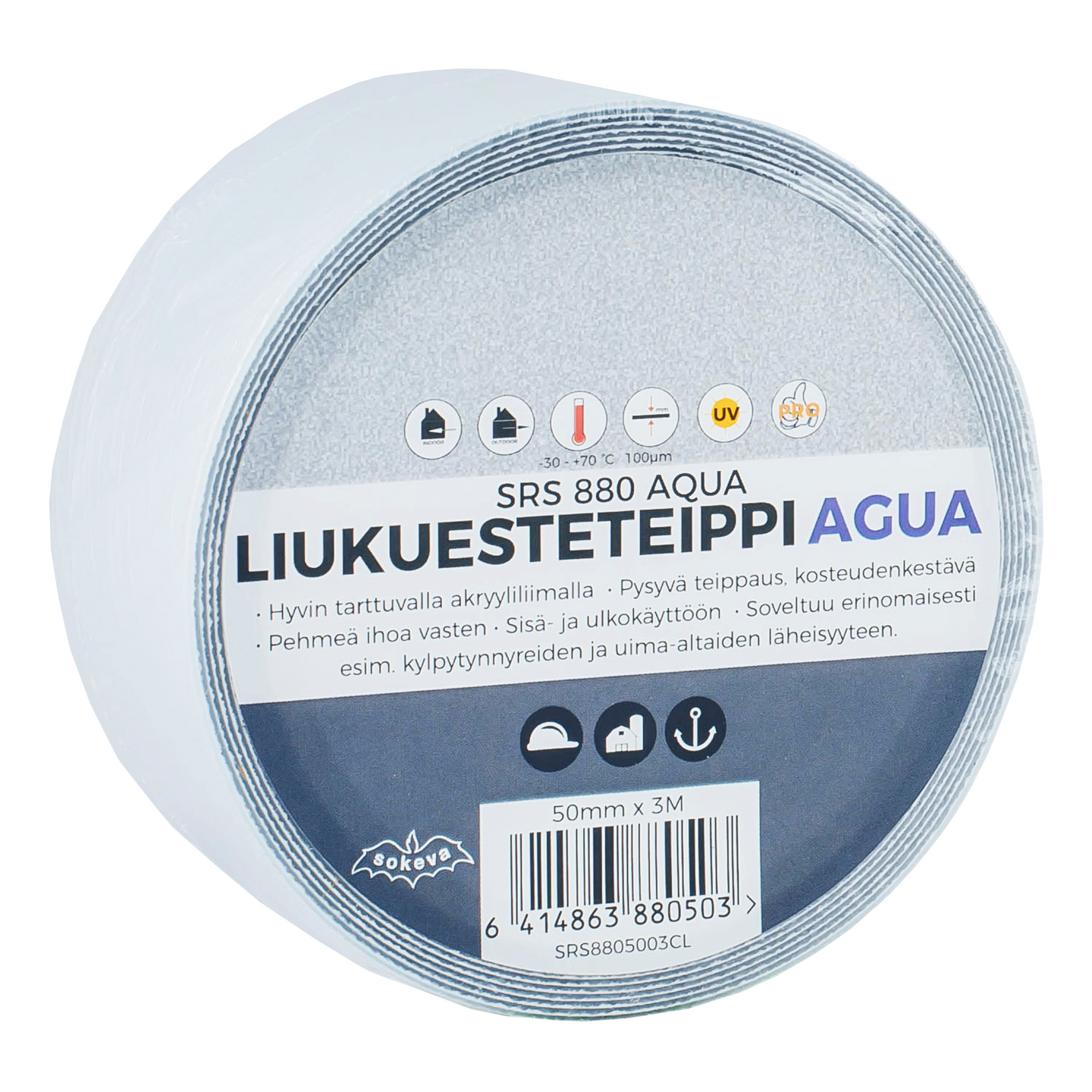 Liukuesteteippi Aqua 50mmx3m kirkas