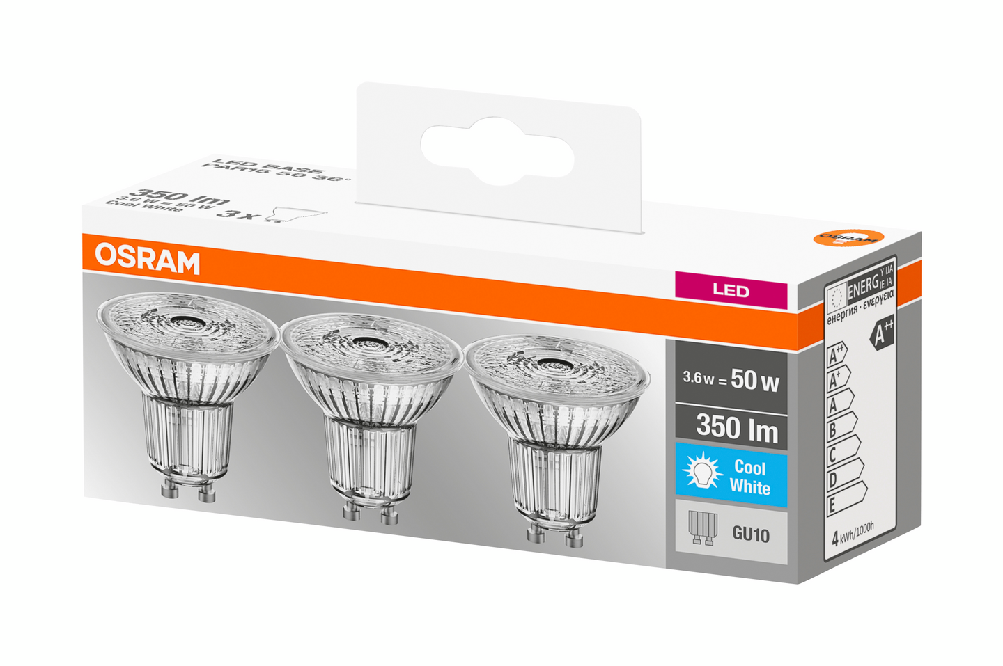 Led-kohdelamppu OSRAM Base PAR16 36 350lm GU10 3kpl
