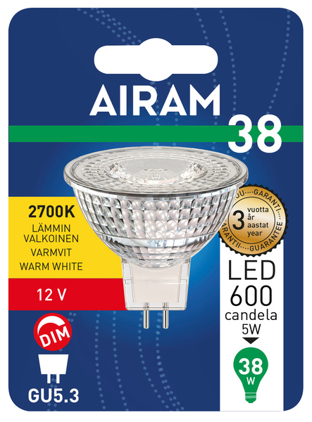 Led-kohdelamppu Airam 395lm 600cd GU5,3 himmennettävä