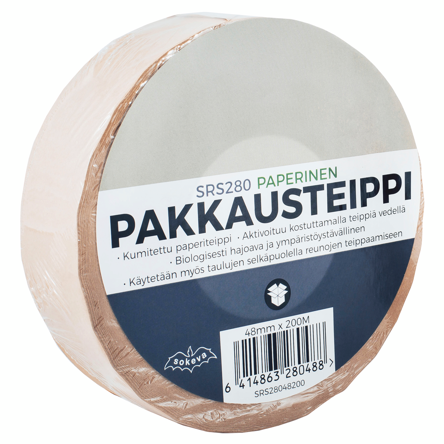 Pakkausteippi paperinen kumitettu 48mmx20m ruskea