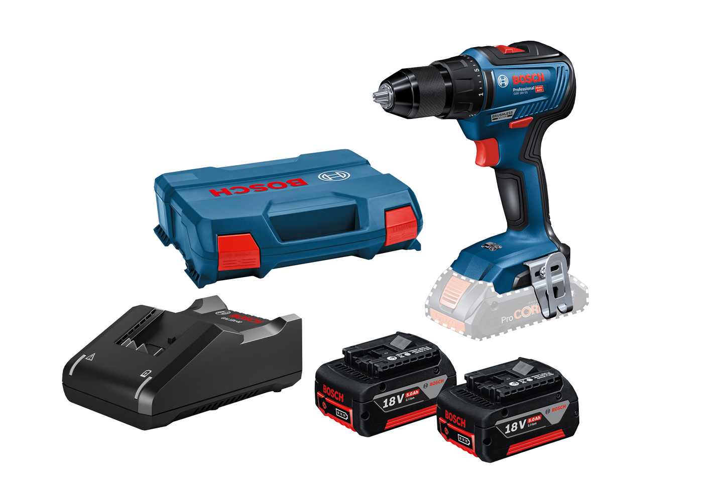 Akkuporakone Bosch GSR 18V-55 2x5,0Ah L-Case