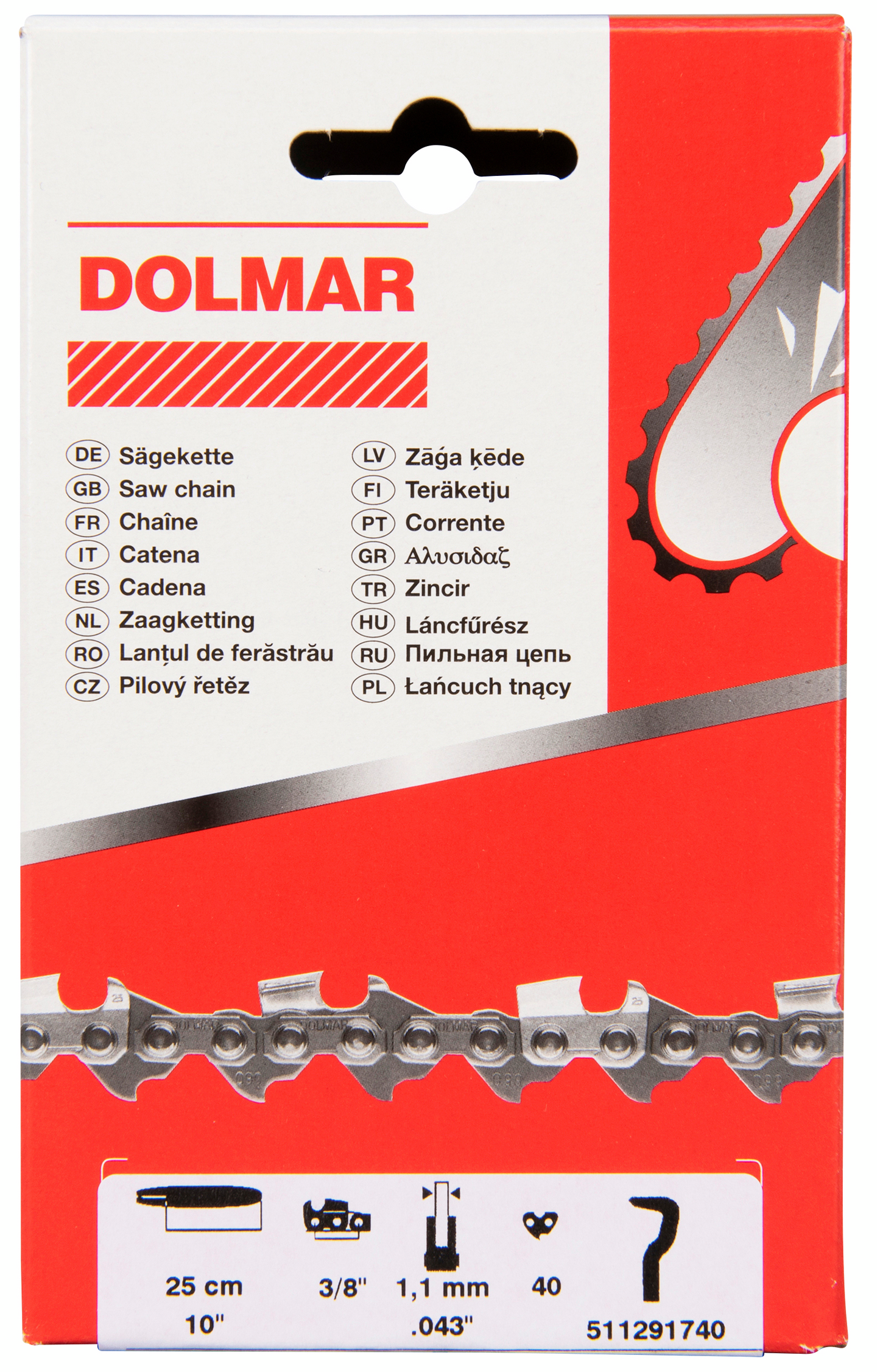 Teräketju Dolmar 3/8 1,1mm -40 511291740 10in DUC254