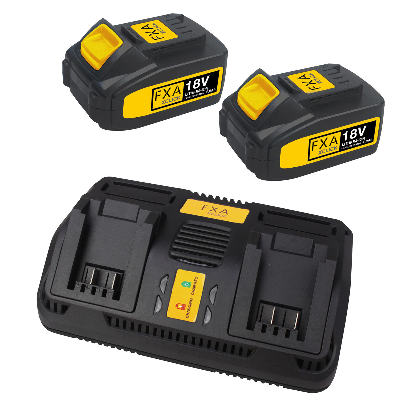 Akku-ja laturipaketti FXA XCLICK 18V-L Power Pack 2x4,0Ah + laturi