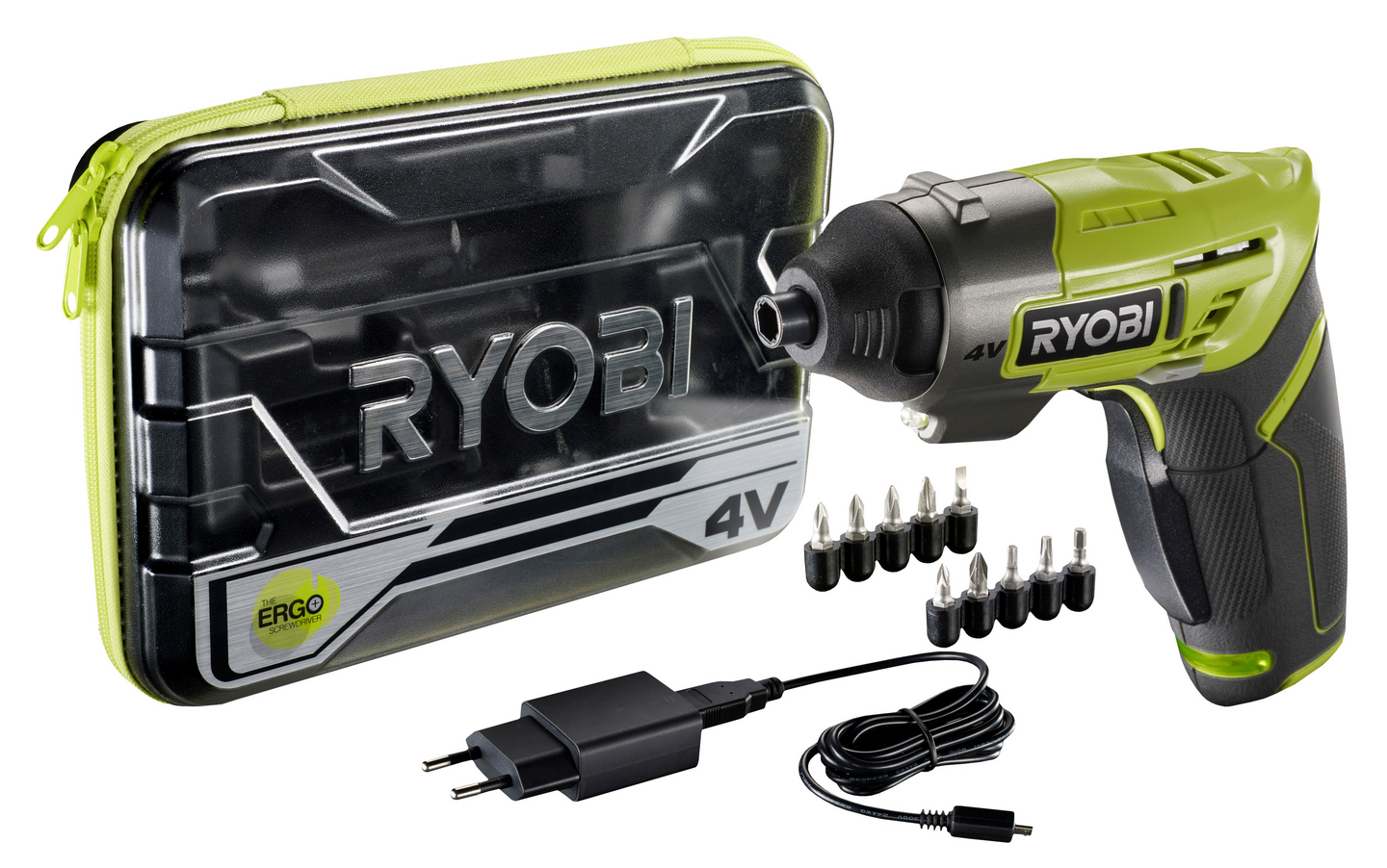 Ruuvinväännin Ryobi Ergo 4V USB-ladattava + säilytyskotelo