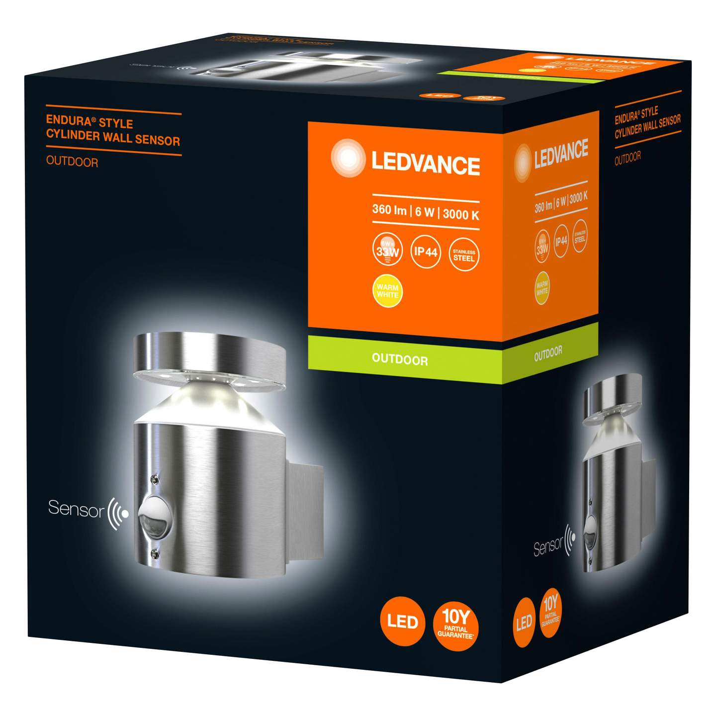 Ulkoseinävalaisin LEDVANCE Endura Style Cylinder Wall Sensor 360lm Steel