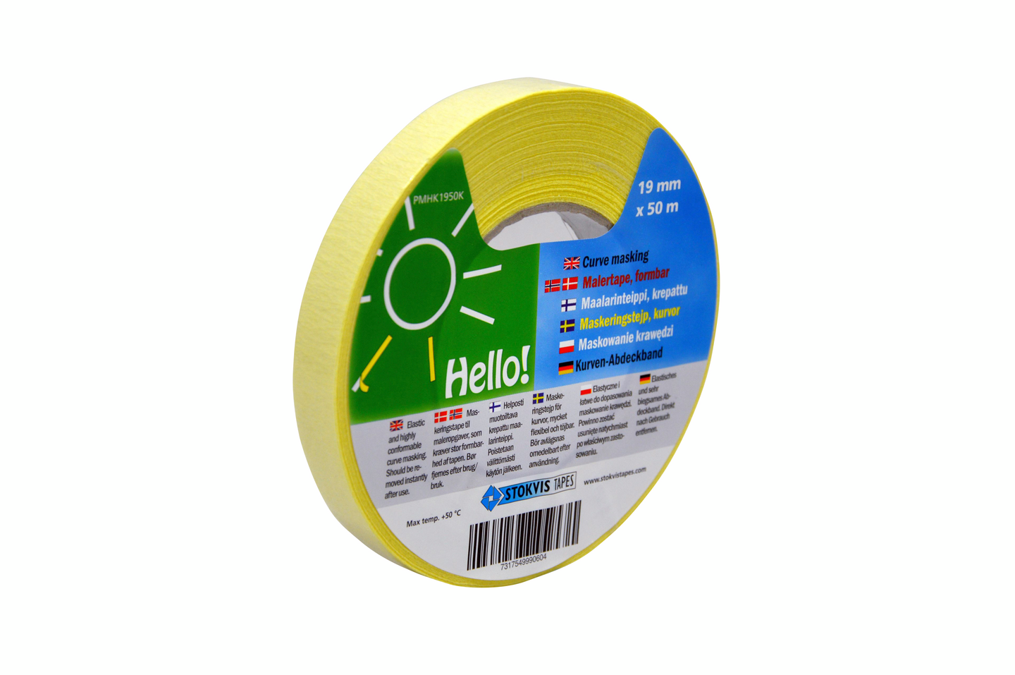 Maalarinteippi Stokvis Krepattu 19mmx50m keltainen PMHK19