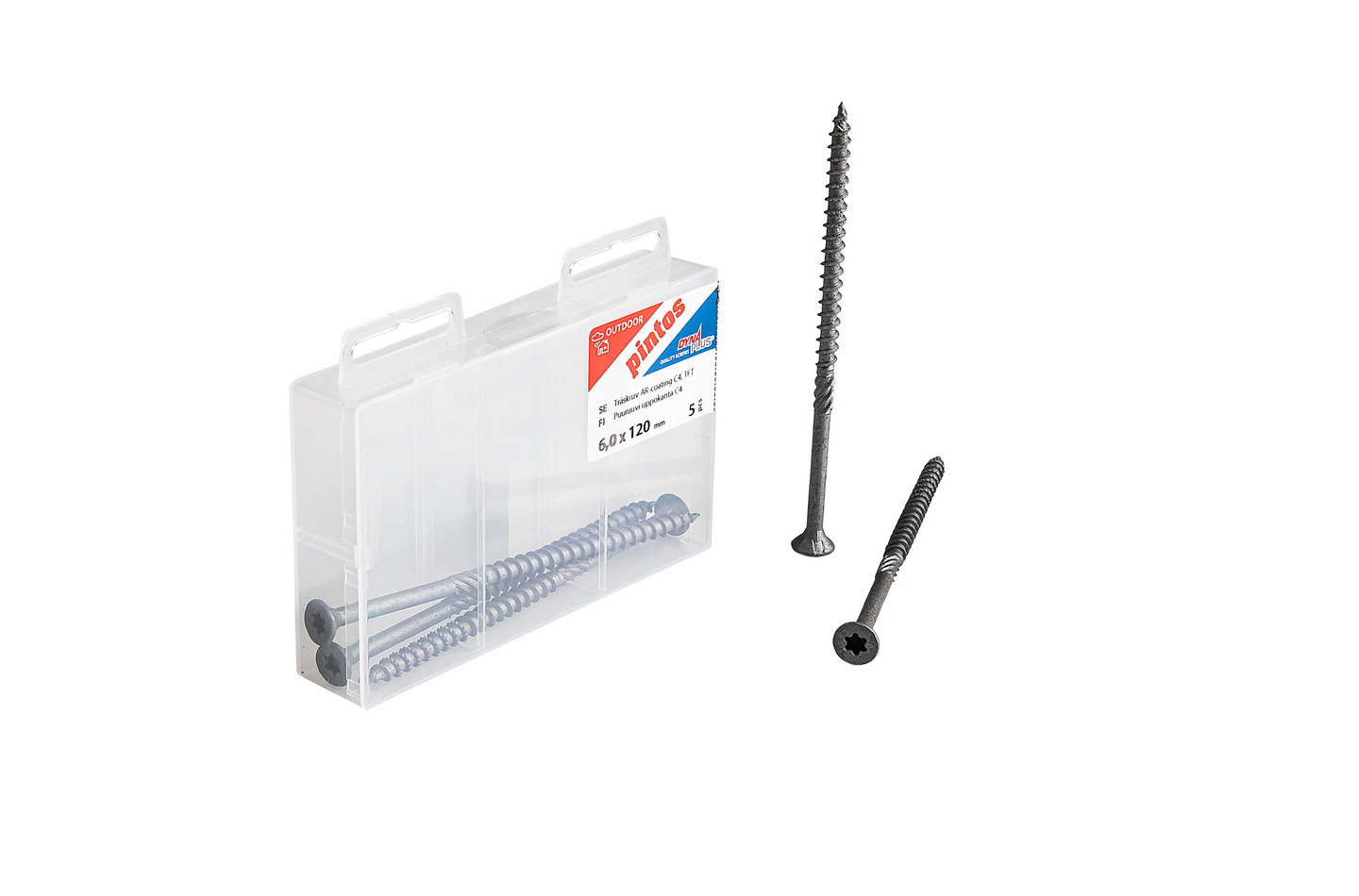 Puuruuvi Pintos 6x120/70 C4 uppokanta 5kpl