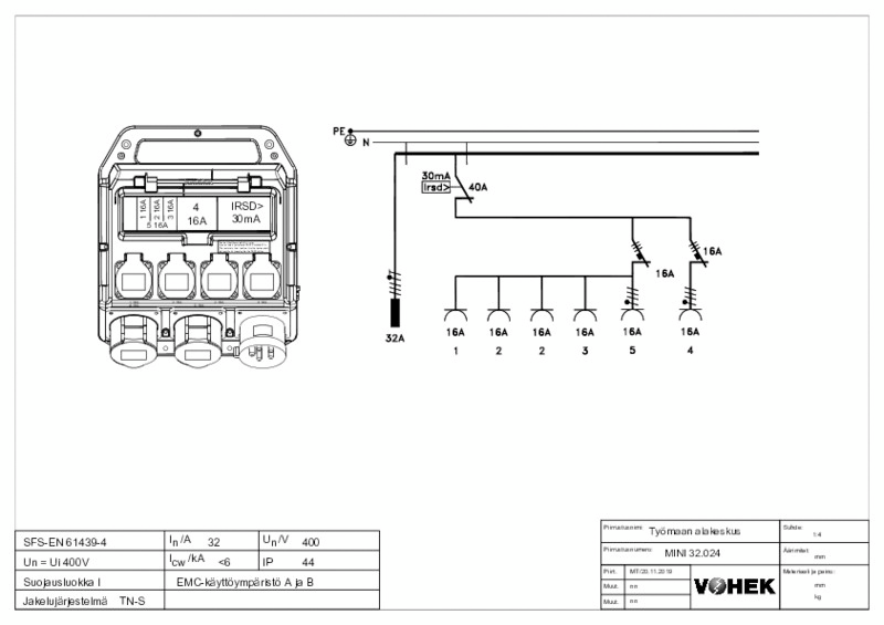 Työmaan alakeskus Vohek TAKP mini 32.024 IP44