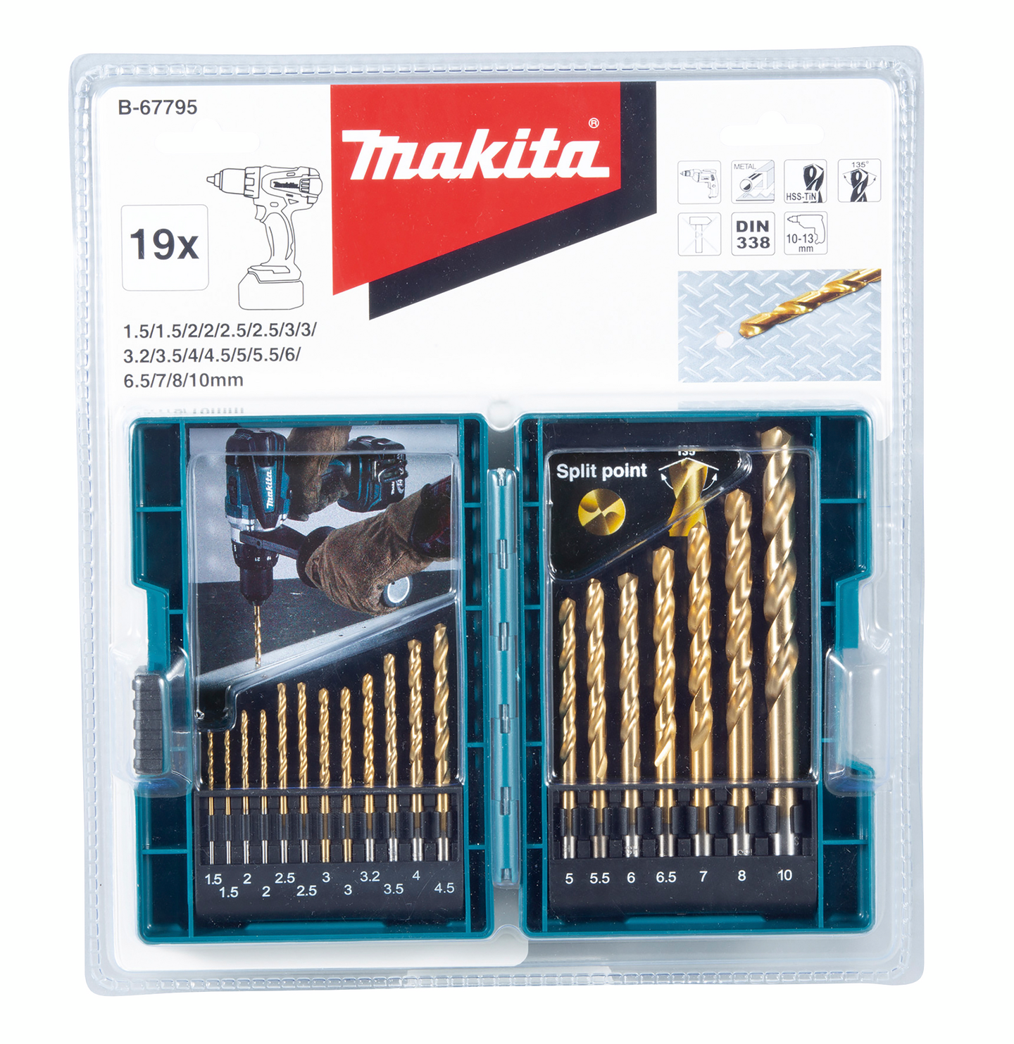 Metalliporanteräsarja Makita 19-osainen HSS-TiN 1,5-10mm