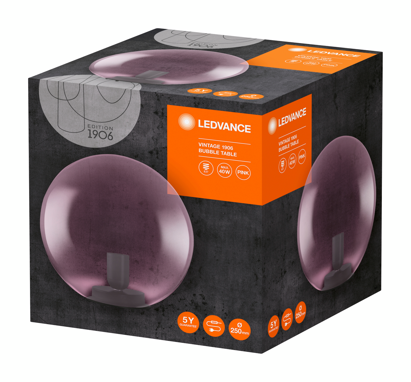 Pöytävalaisin LEDVANCE Bubble Table Glass Pink 250x245