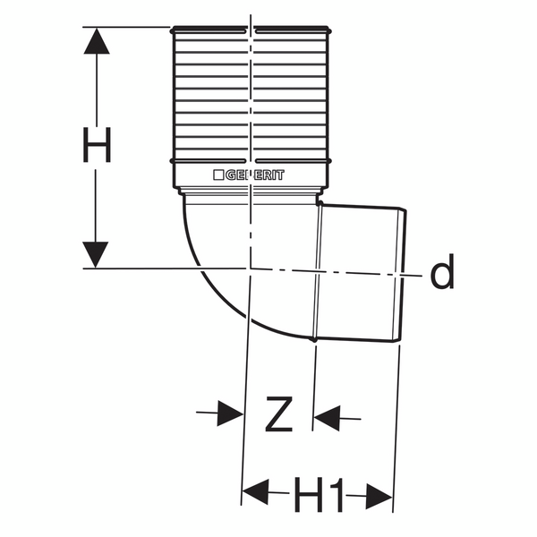 DB wc-kytkentäkulma Geberit Silent 90x87,5 polypropeeni