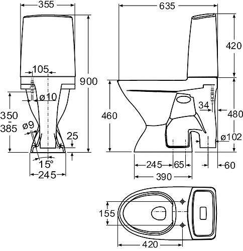Wc-istuin IDO Glow 67 peruskorjaus korkea 1-t ilman kantta 3526701101