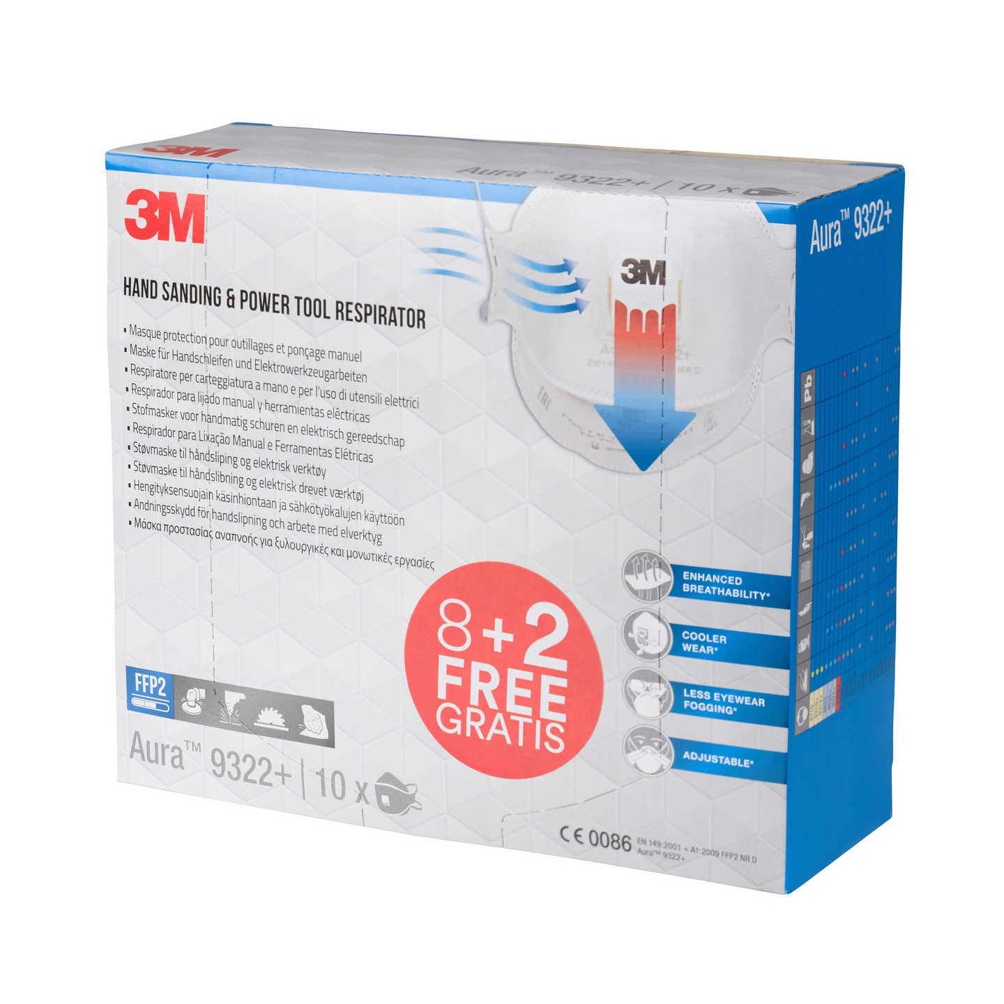 Hengityssuojain 9322Pro 8+2 kampanjapakkaus FFP2 venttiilillä