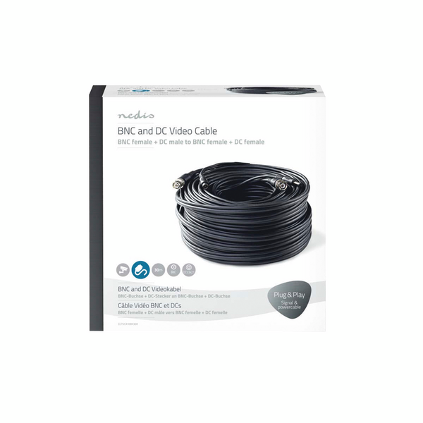 Cctv-turvakaapeli Nedis bnc/dc rg59 30m musta