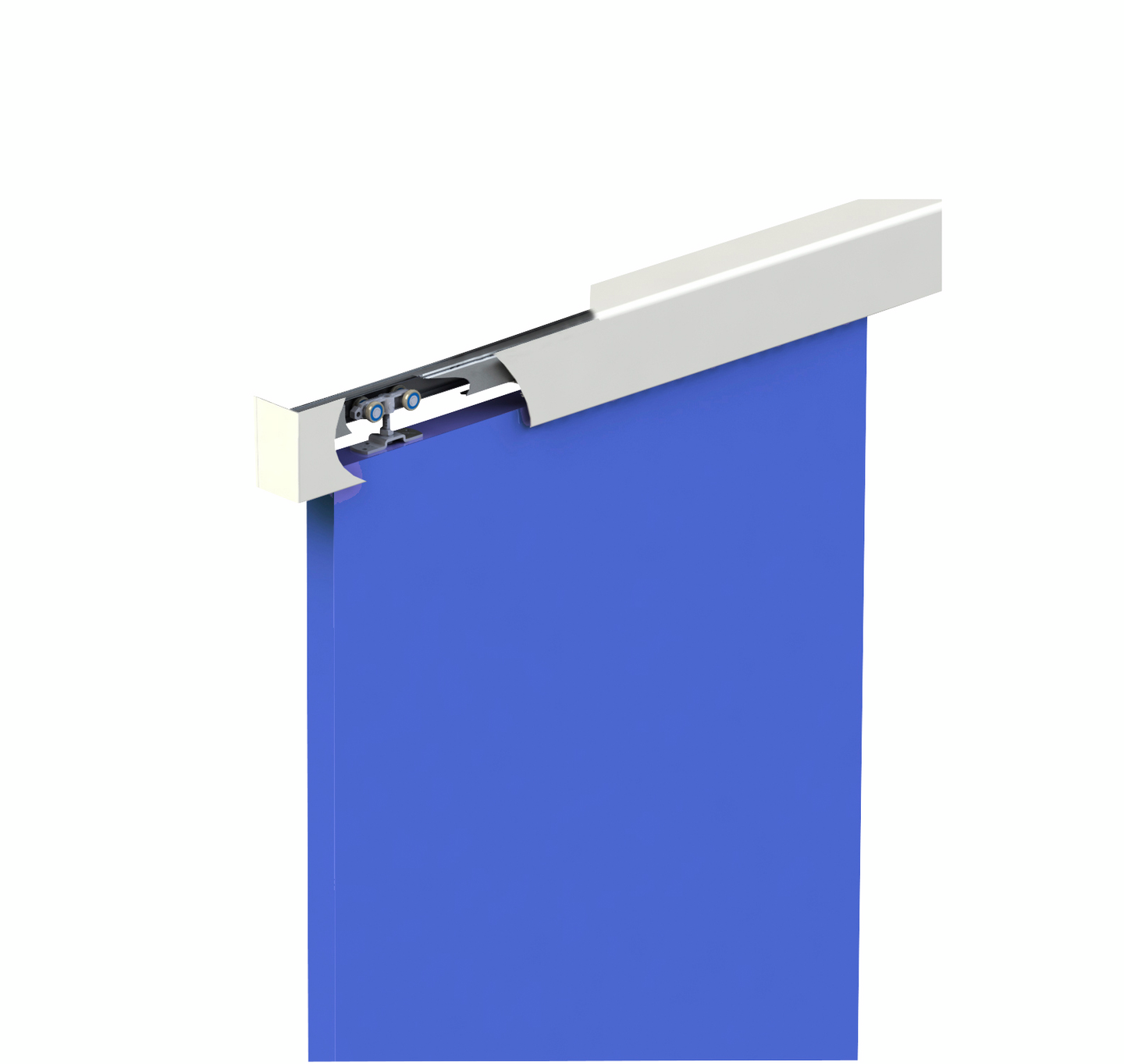 Liukuovikiskosetti Helaform valkoisella peitelevyllä ja Flow-kiskolla 3000mm