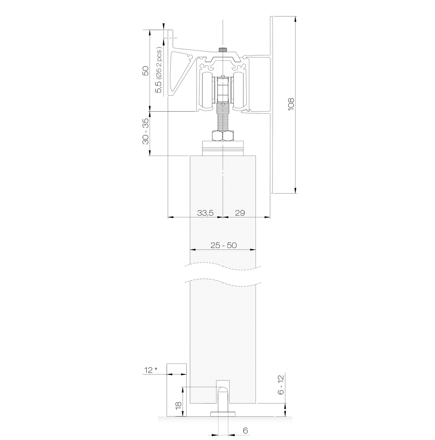 Liukuovikiskosetti Helaform valkoisella peitelevyllä ja Flow-kiskolla 2100mm